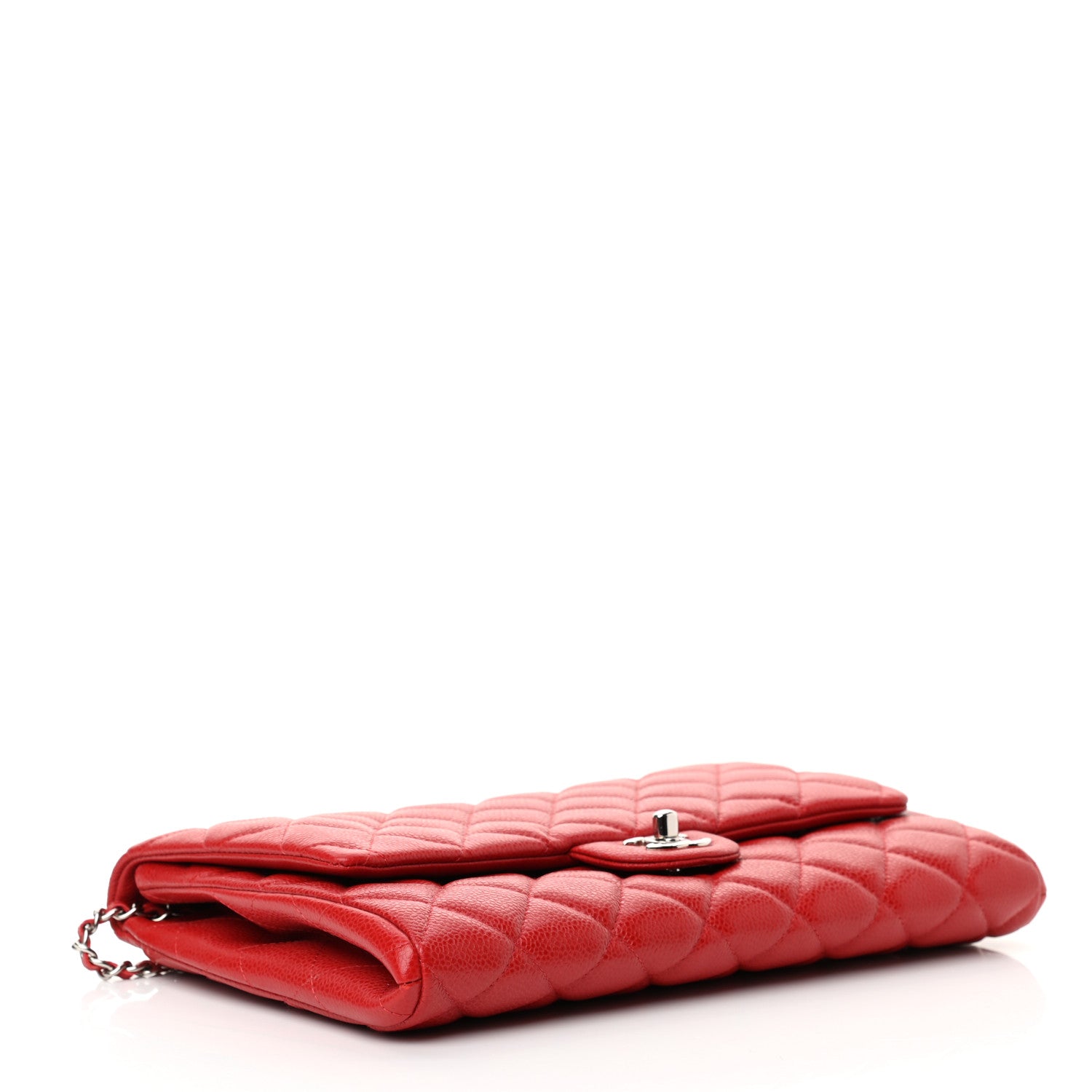 Chanel Caviar Quilted Clutch With Chain Flap Red 4 of 12