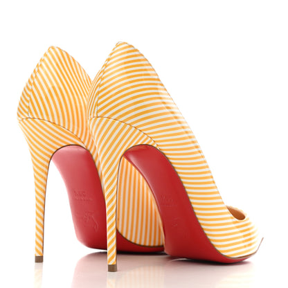 Christian Louboutin Patent Pigalle Follies Stripes 100 Pumps 39.5 Banana White 4 of 9