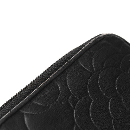 Chanel Lambskin Camellia Embossed Large Zip Around Gusset Wallet Black 11 of 11