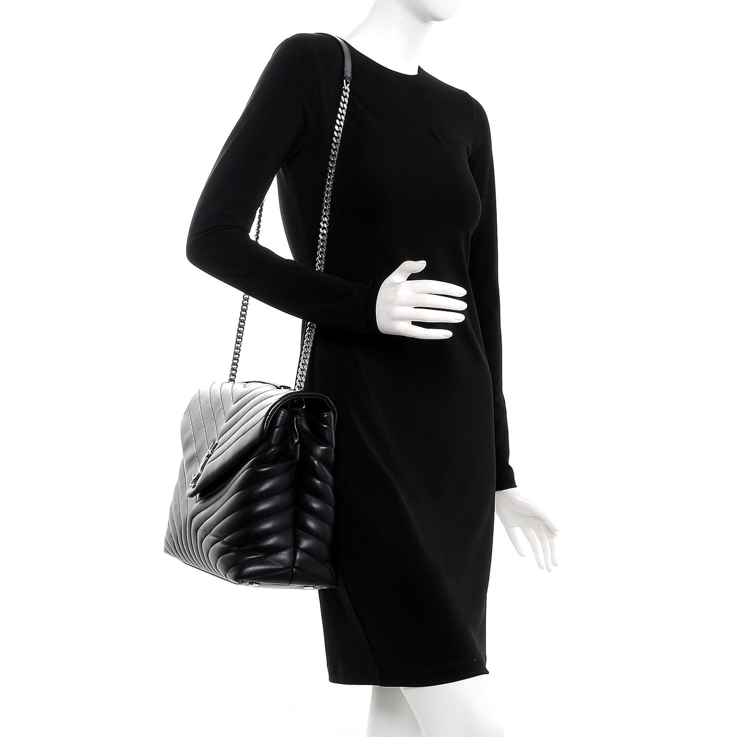 Calfskin Y Quilted Monogram Large Loulou Chain Satchel Black