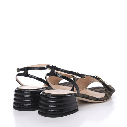 Fendi Jacquard FF Crocodile Embossed Promenade Ankle Strap Sandals 37.5 Tobacco 4 of 8