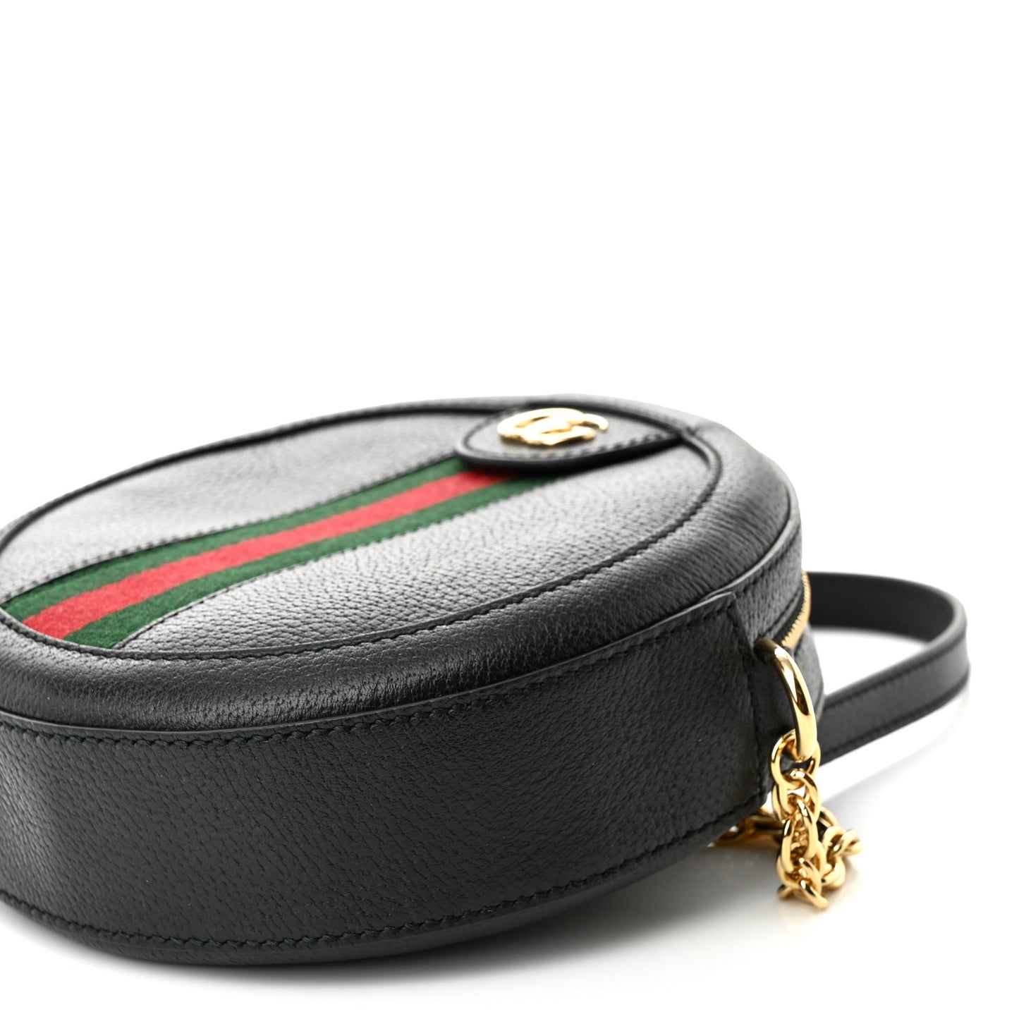 Grained Calfskin Web Mini Ophidia Round Shoulder Bag Black