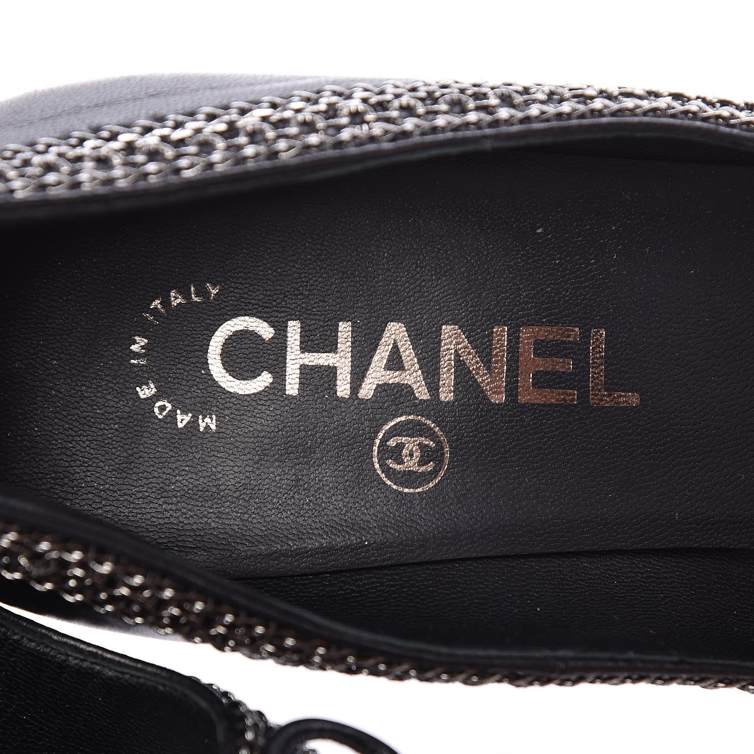Chanel Lambskin Patent Cap Toe CC Chain Pumps 38 Black 8 of 16