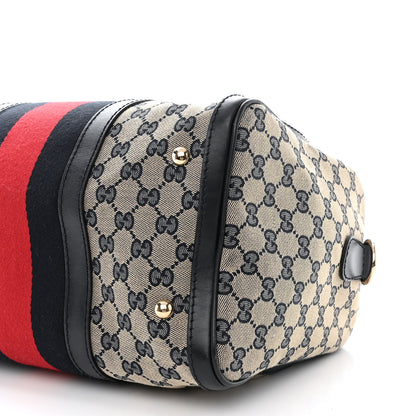 Gucci Monogram Selleria Calfskin Vintage Web Medium Boston Beige Blue 11 of 13