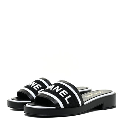 Chanel Lambskin Embroidered CC Mule Sandal 39 Black White 3 of 9