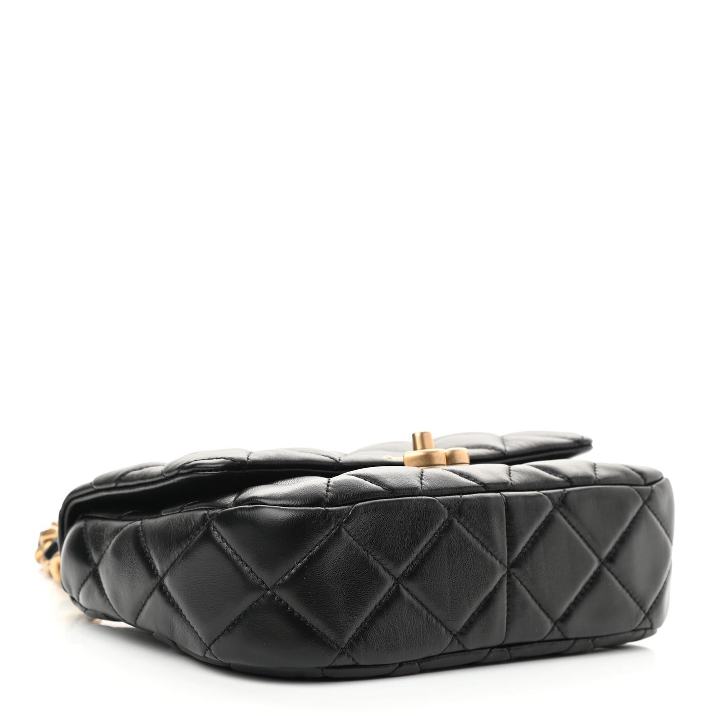 Lambskin Quilted Small Lacquered Chain Flap Black