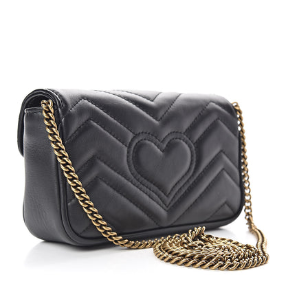 Gucci Calfskin Matelasse Super Mini GG Marmont Shoulder Bag Black 3 of 10