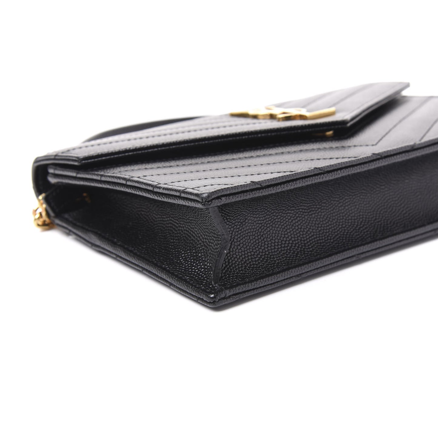 Grain De Poudre Matelasse Chevron Monogram Envelope Chain Wallet Black