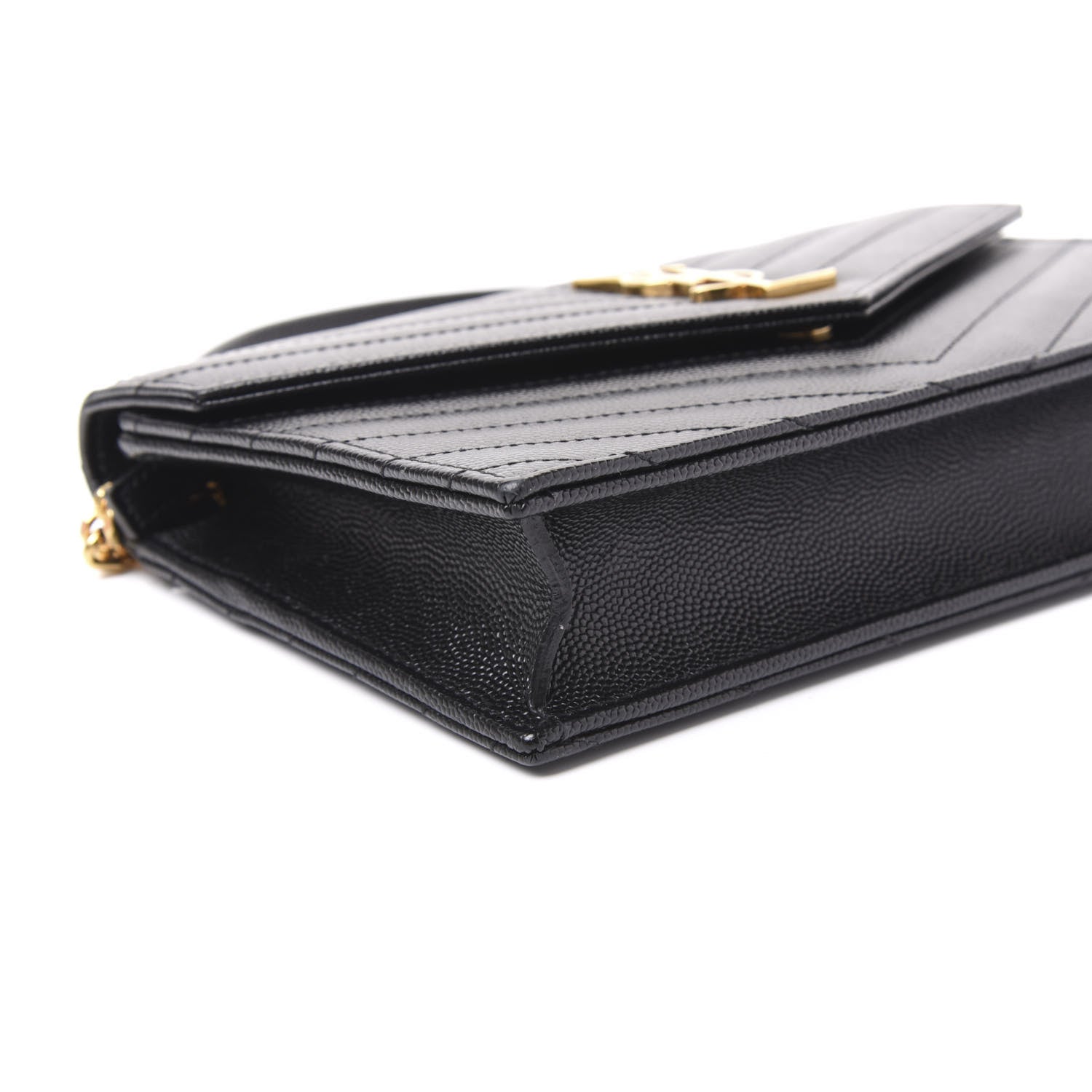 Saint Laurent Grain De Poudre Matelasse Chevron Monogram Envelope Chain Wallet Black 5 of 9