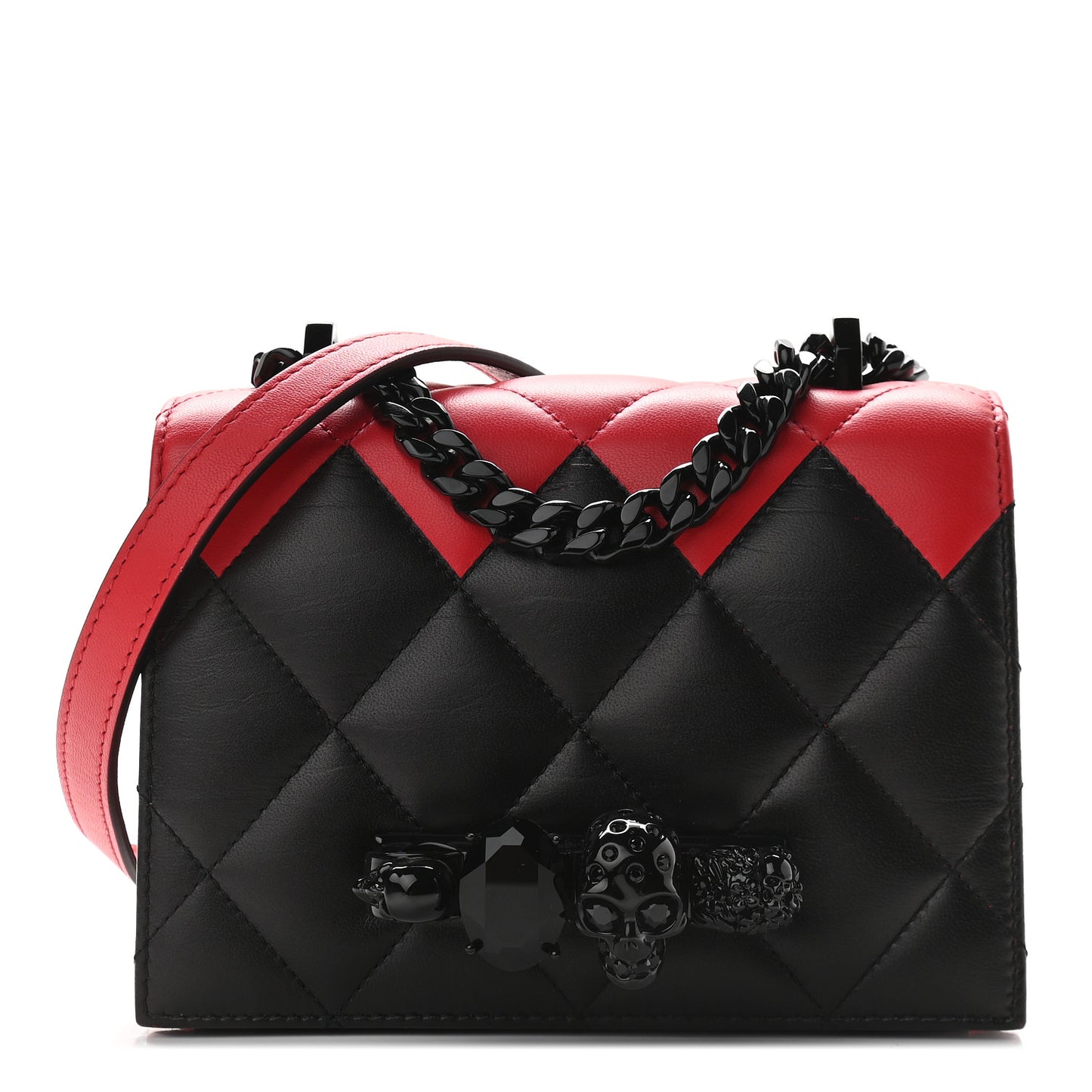 Lambskin Quilted Knuckle Shoulder Bag Black Red