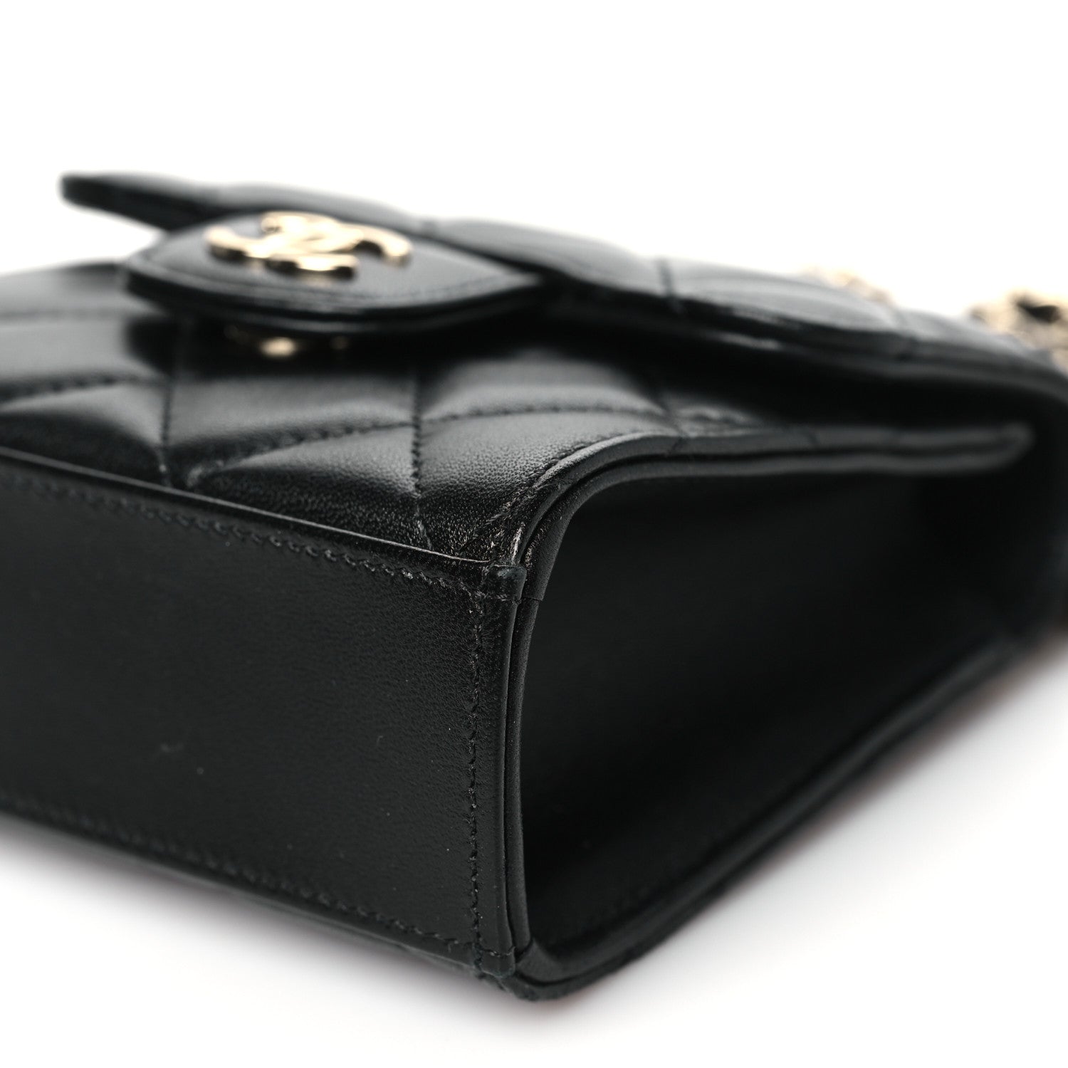 Chanel Lambskin Quilted Top Handle Flap Clutch With Chain Black 10 of 11
