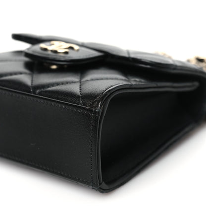 Chanel Lambskin Quilted Top Handle Flap Clutch With Chain Black 10 of 11