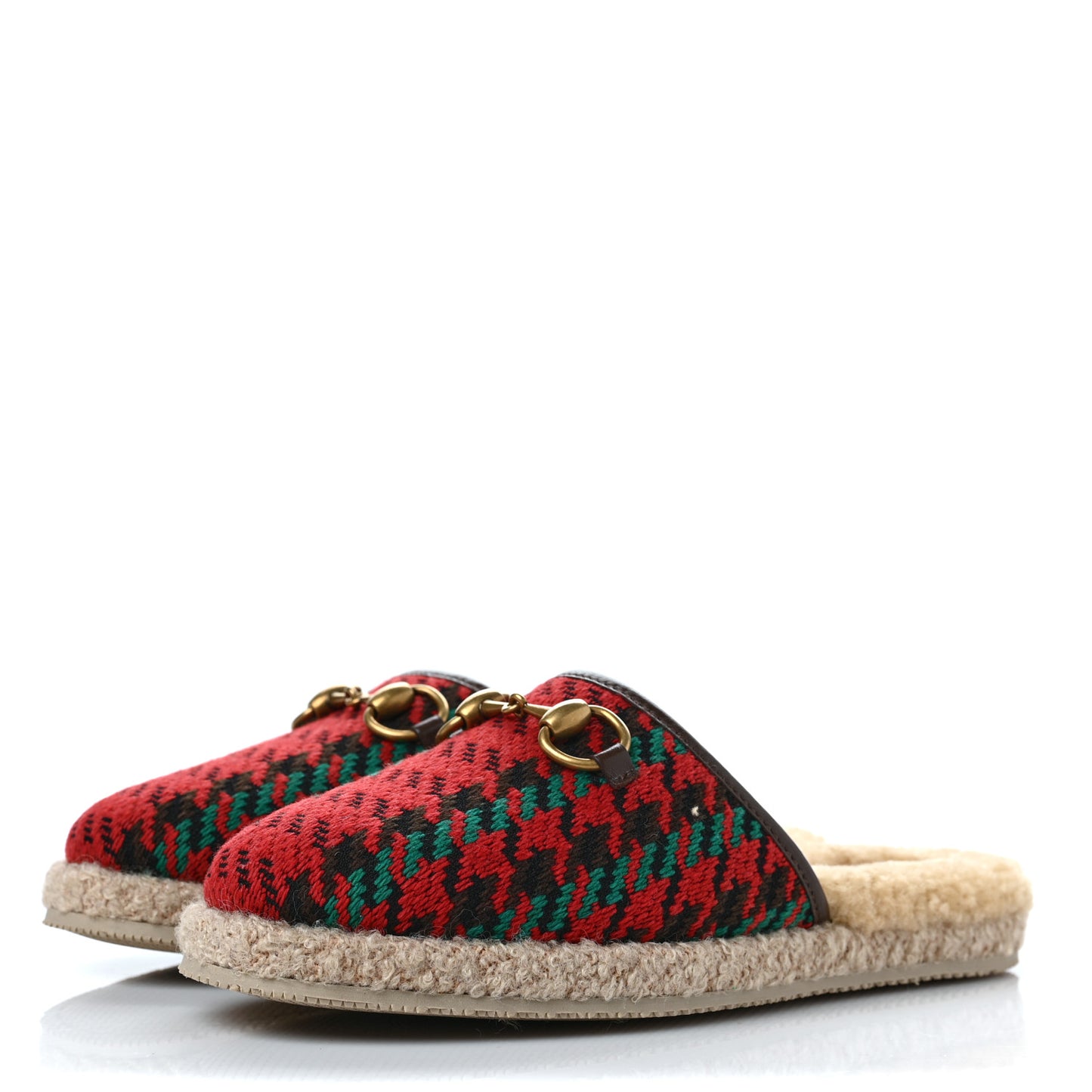 Tweed Wool Houndstooth Womens Fria Slippers 36 Red Green New Acero Butterscotch