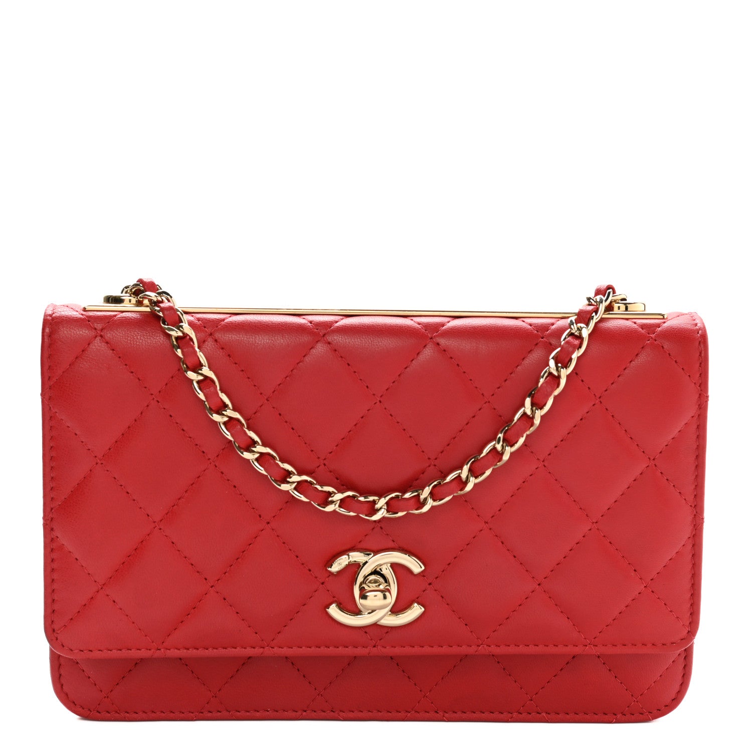 Chanel Lambskin Quilted Trendy CC Wallet On Chain WOC Red 2 of 23