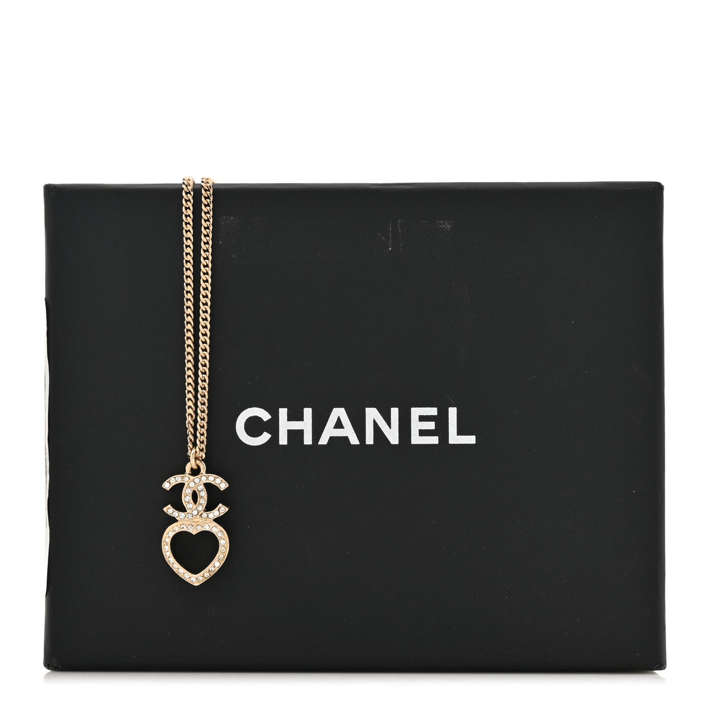 Crystal Pearl CC Heart Drop Chain Necklace Gold