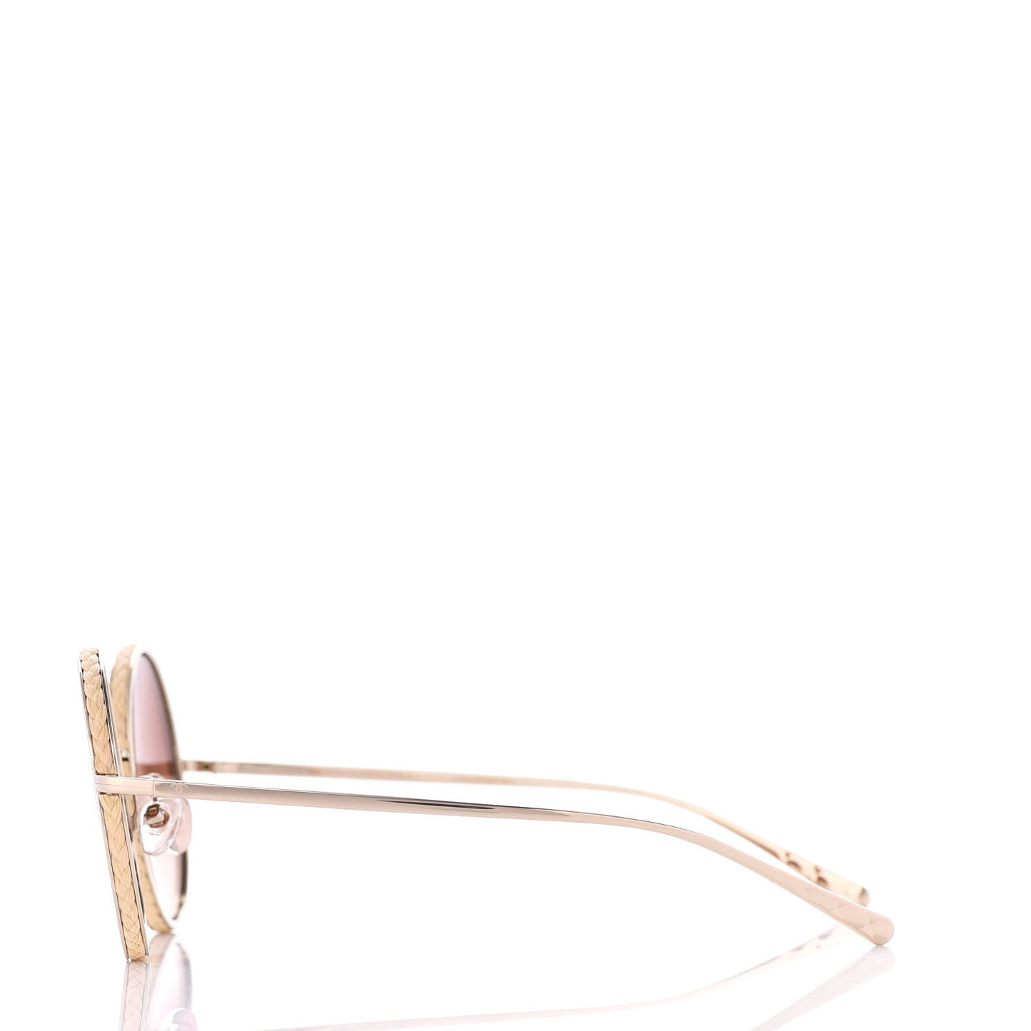 Metal Raffia Braided Round Sunglasses 4250 Gold