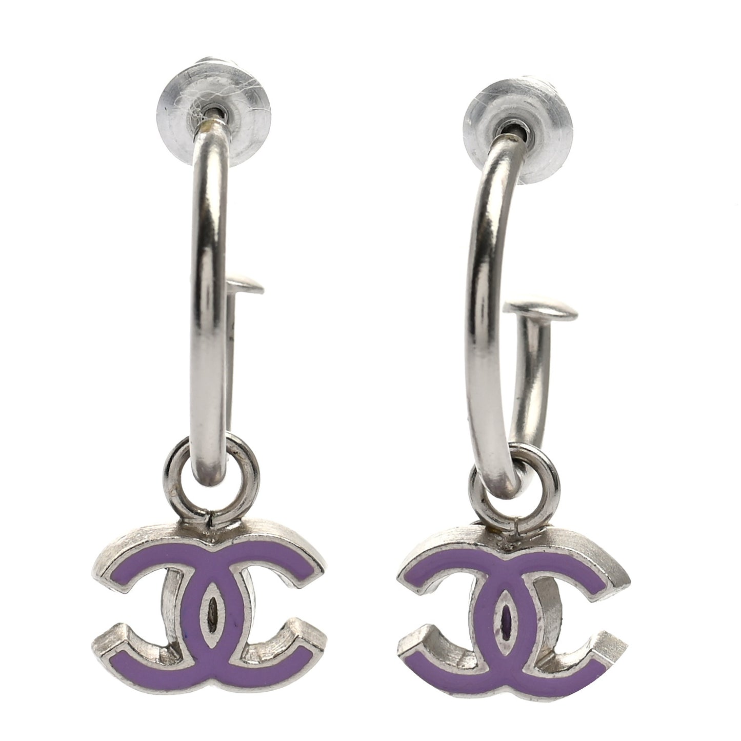 Enamel CC Drop Earrings Silver Purple