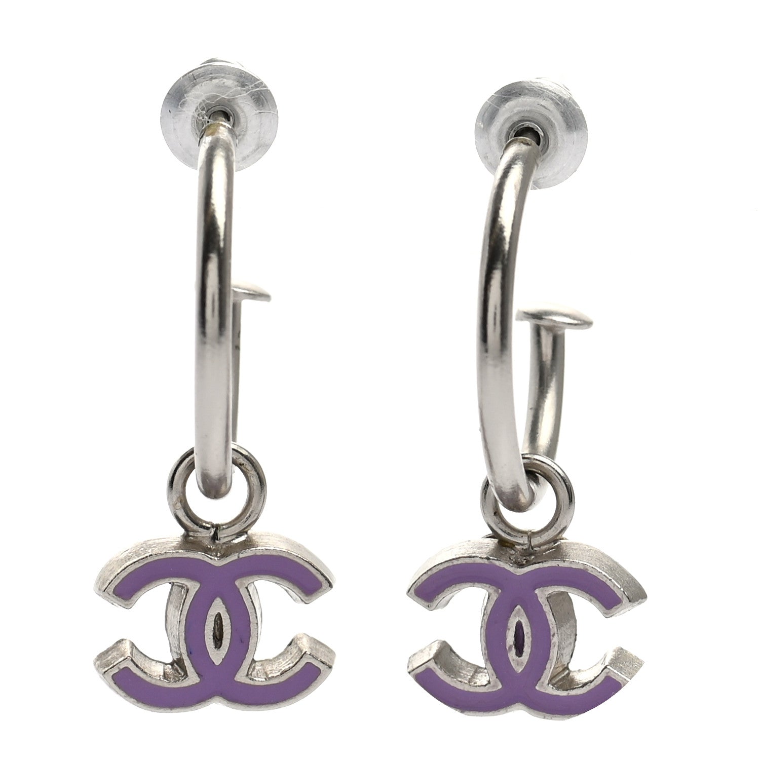 Chanel Enamel CC Drop Earrings Silver Purple 1 of 4