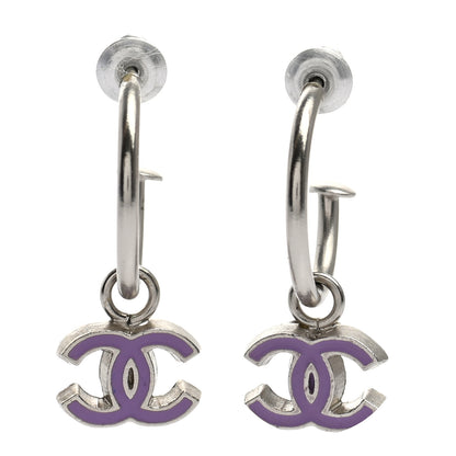 Chanel Enamel CC Drop Earrings Silver Purple 1 of 4