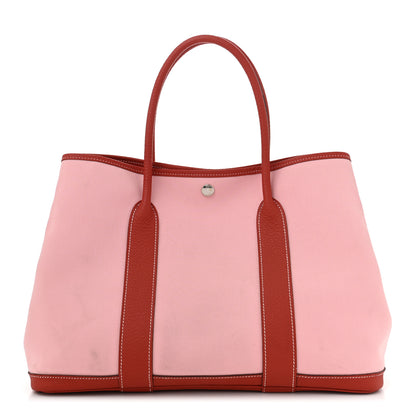 Hermes Toile Militaire Vache Country Garden Party Tote 36 MM Rose Sakura Rouge Duchesse 1 of 11