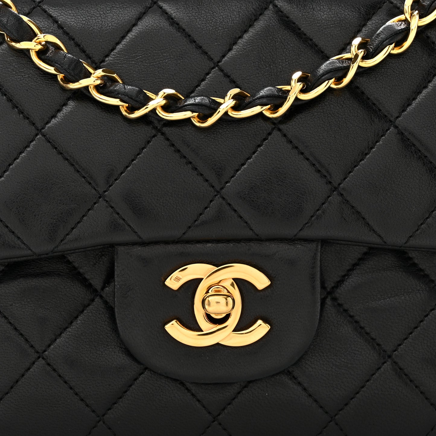 Lambskin Quilted Small Double Flap Black