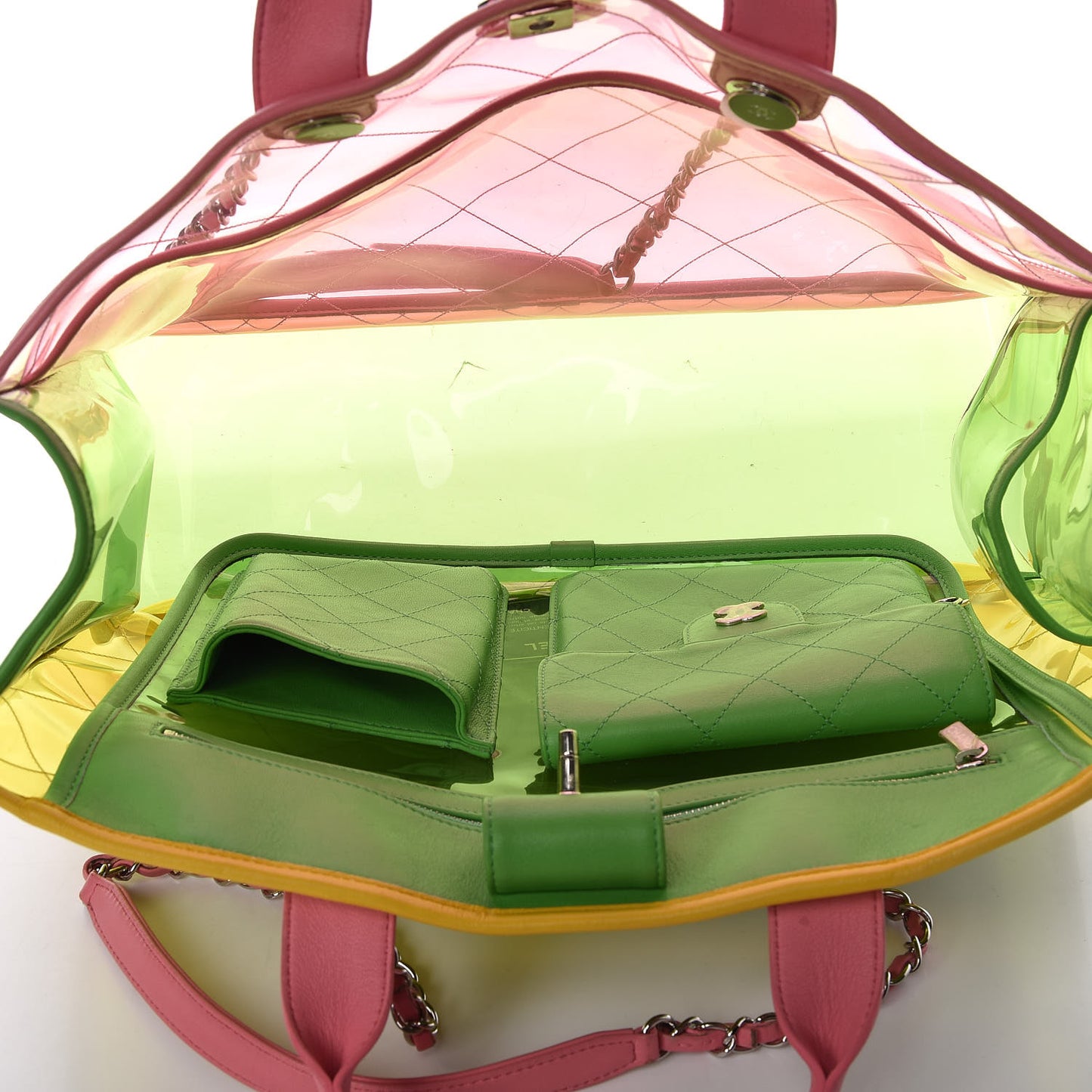 PVC Lambskin Stitched Medium Coco Splash Shopping Bag Pink Yellow