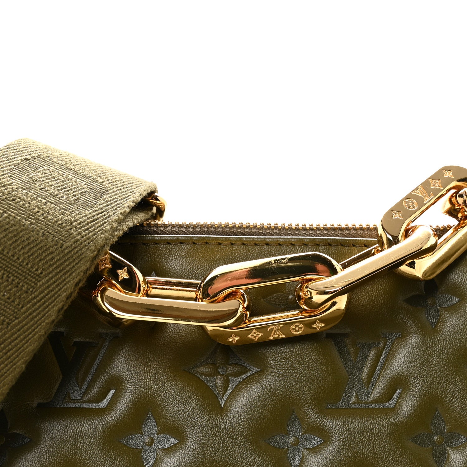 Louis Vuitton Lambskin Embossed Monogram Coussin MM Khaki 7 of 9