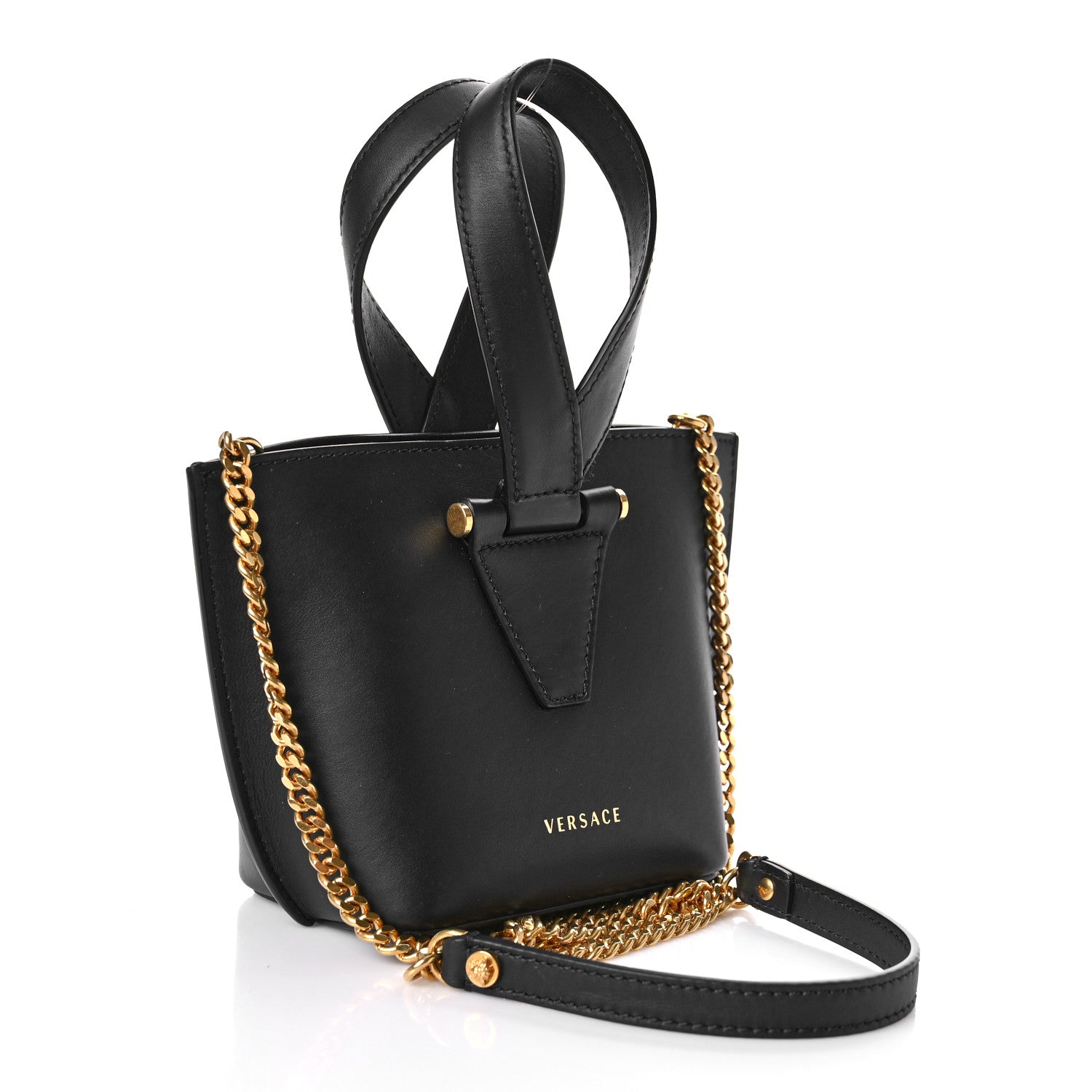 Versace Vitello Mini Virtus Bucket Bag Black 3 of 9
