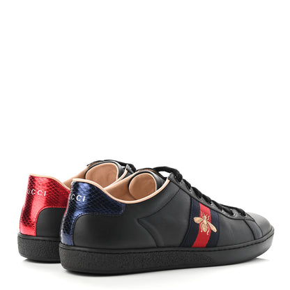 Gucci Calfskin Ayers Web Bee Embroidered Ace Sneakers 38 Black 4 of 8