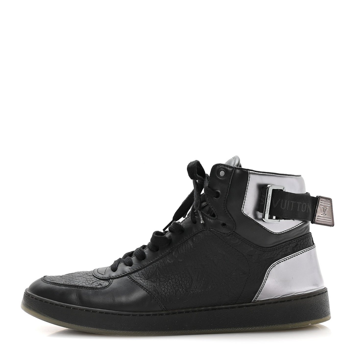 Calfskin Embossed Monogram Rivoli High Top Sneakers 11 Black Silver