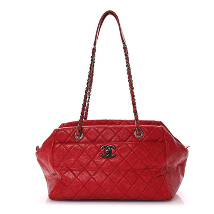 Chanel Grained Calfskin Quilted CC Bowler Tote Red 1 of 10