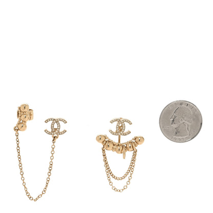 Chanel Metal Crystal CC Chain Cuff Earrings Gold 2 of 4