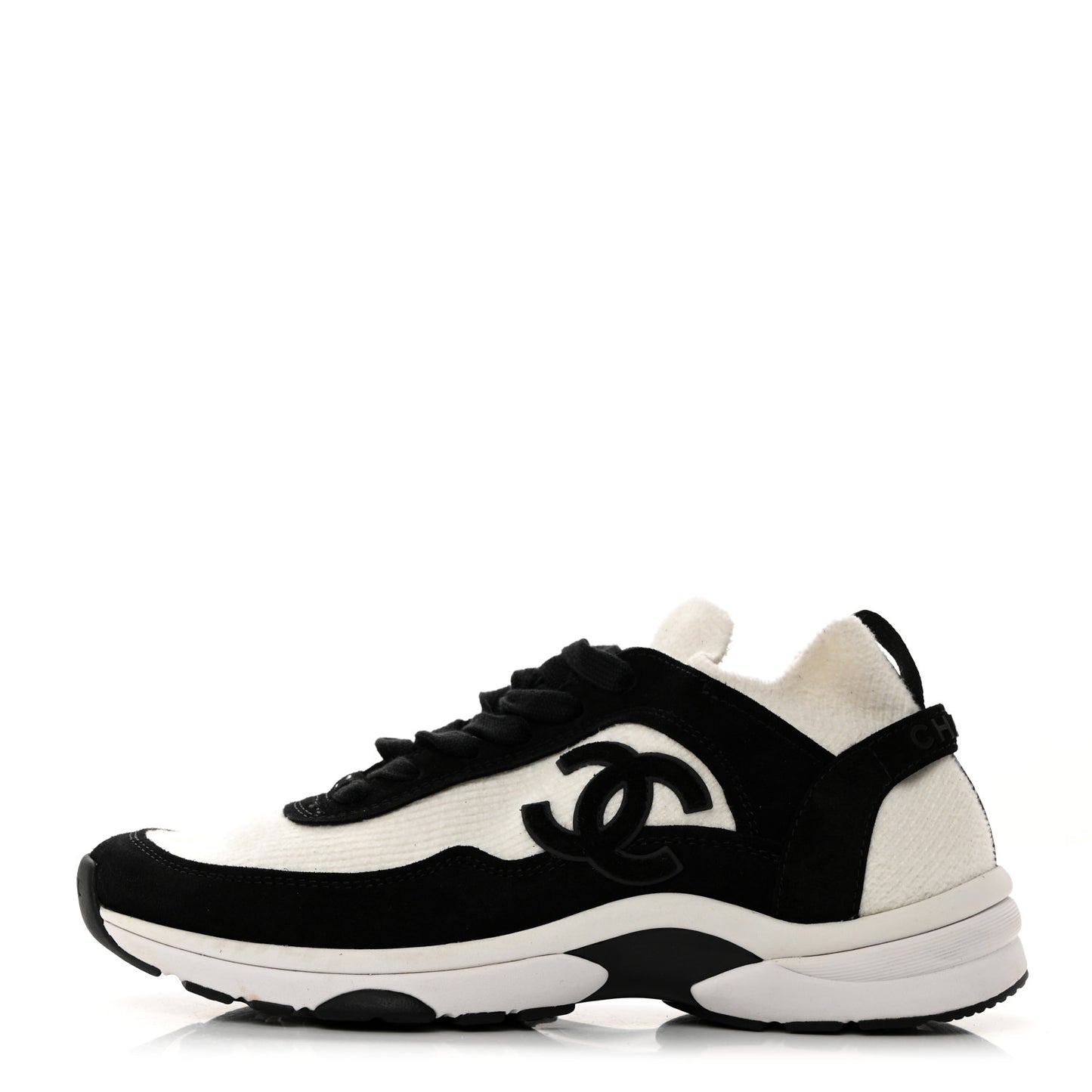 Fabric Suede Calfskin CC Sneakers 38.5 White Black
