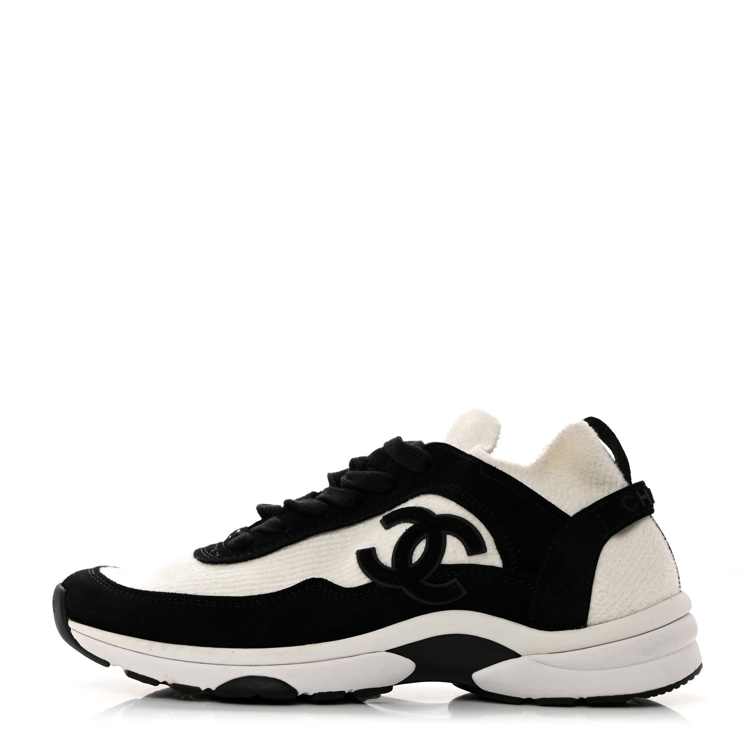 Chanel Fabric Suede Calfskin CC Sneakers 38.5 White Black 1 of 9