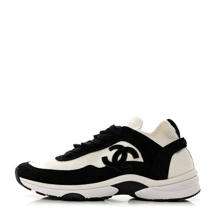 Chanel Fabric Suede Calfskin CC Sneakers 38.5 White Black 1 of 9