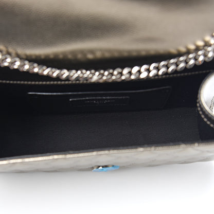 Saint Laurent Metallic Grain De Poudre Textured Mixed Matelasse Triquilt Small Monogram Satchel Piombo 4 of 8