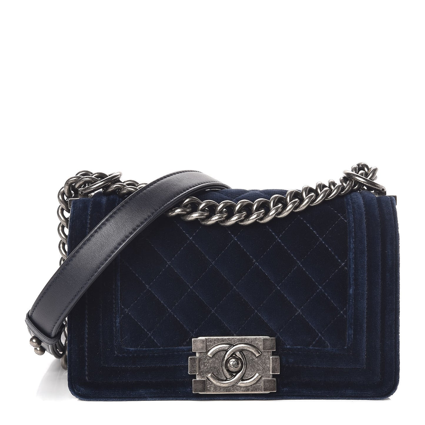 Velvet Quilted Small Boy Flap Marine Fonce