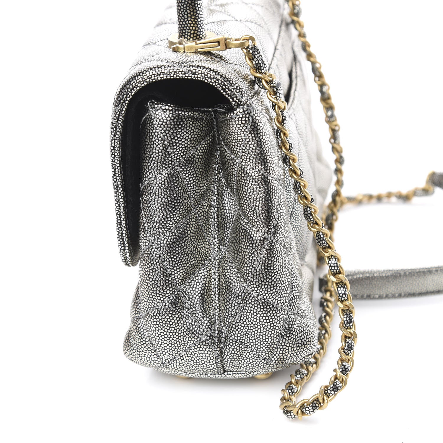 Chanel Metallic Caviar Quilted Mini Coco Handle Flap Silver 9 of 10