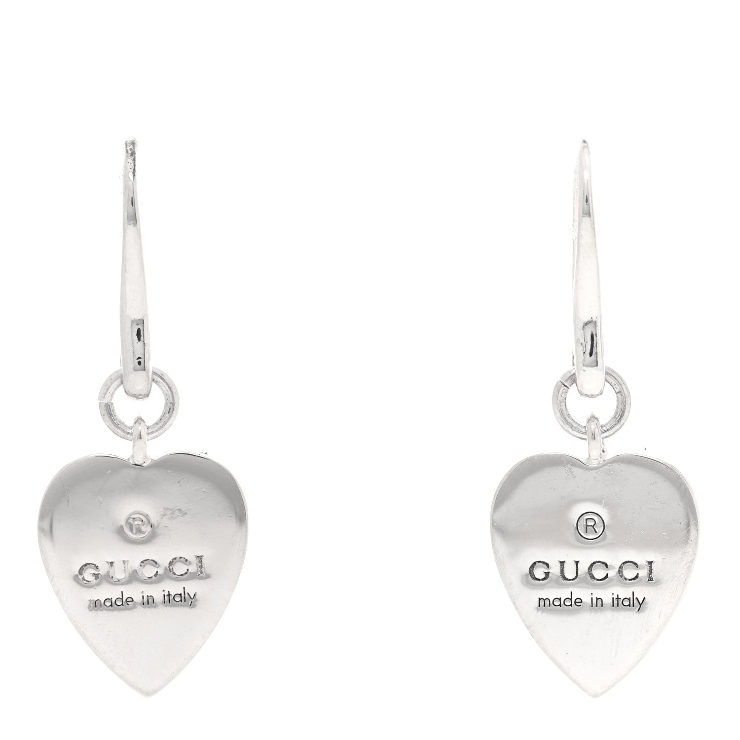 Gucci Sterling Silver Trademark Heart Drop Earrings 1 of 4