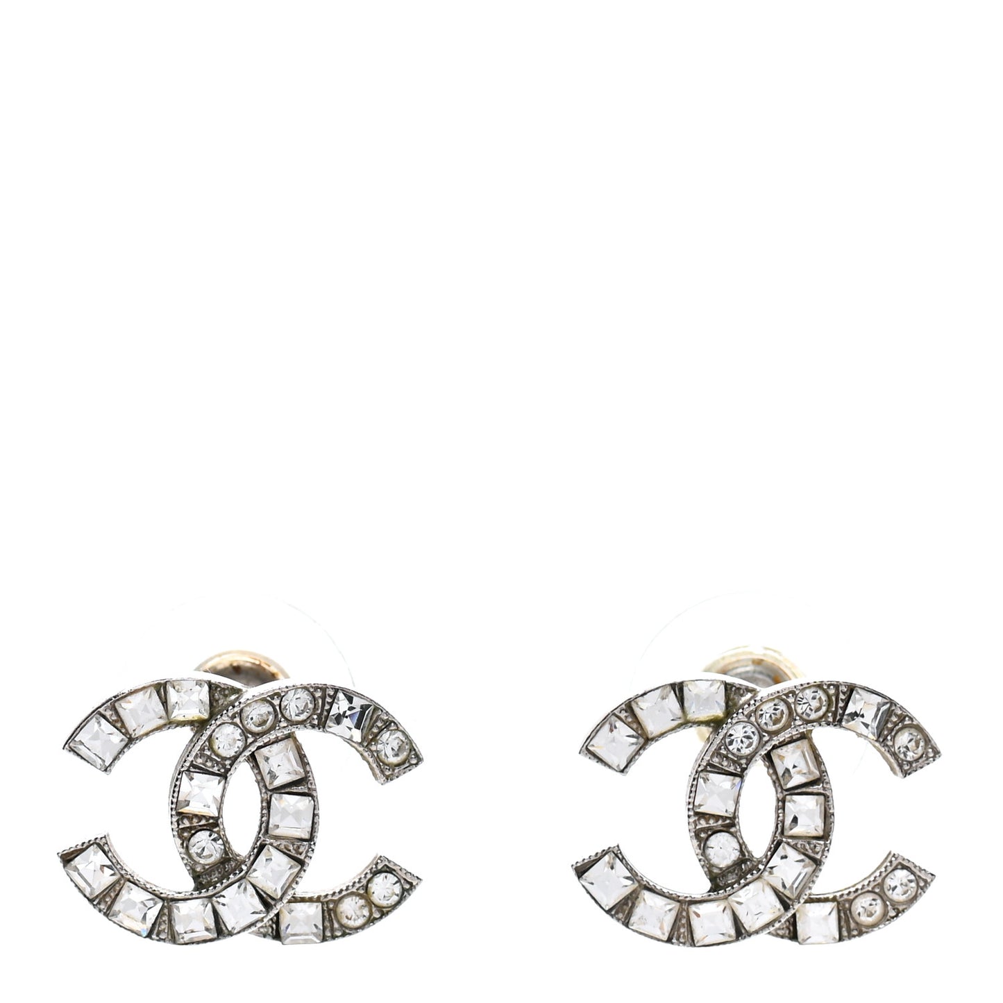 Baguette Crystal CC Earrings Silver