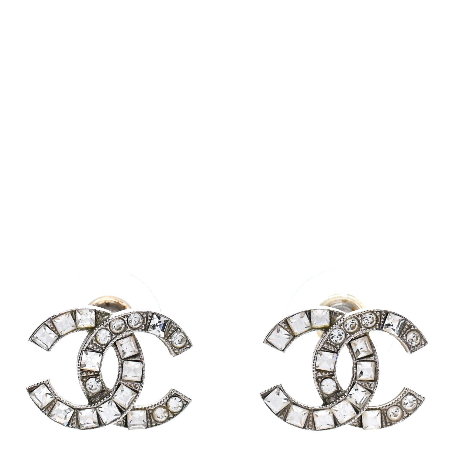 Chanel Baguette Crystal CC Earrings Silver 1 of 4