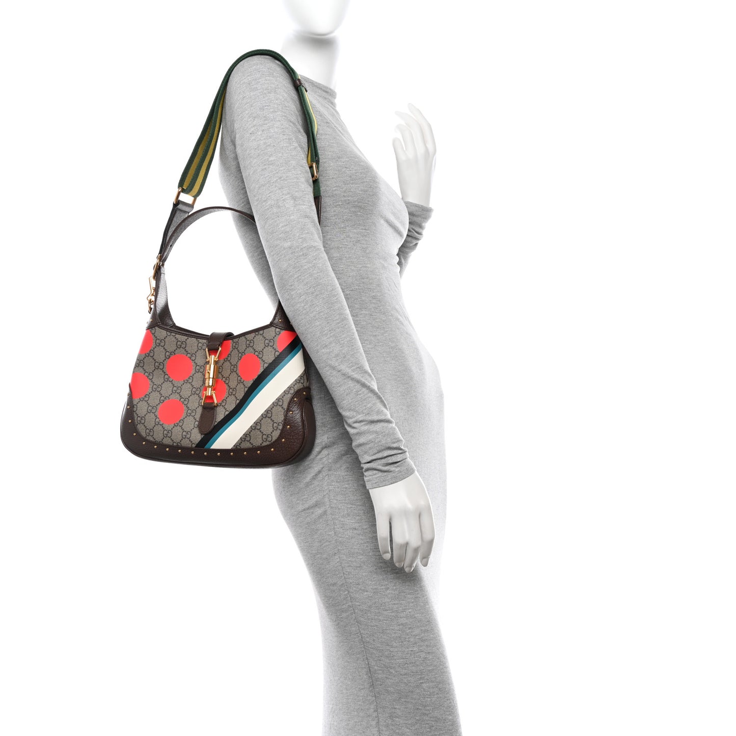 GG Supreme Monogram Geometric Textured Dollar Calfskin Web Small Jackie 1961 Hobo