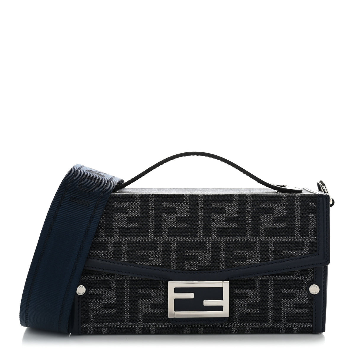 Fendi Recycled Fabric Jacquard Vitello King FF 1974 Baguette Soft Trunk  Blue 1 of 9