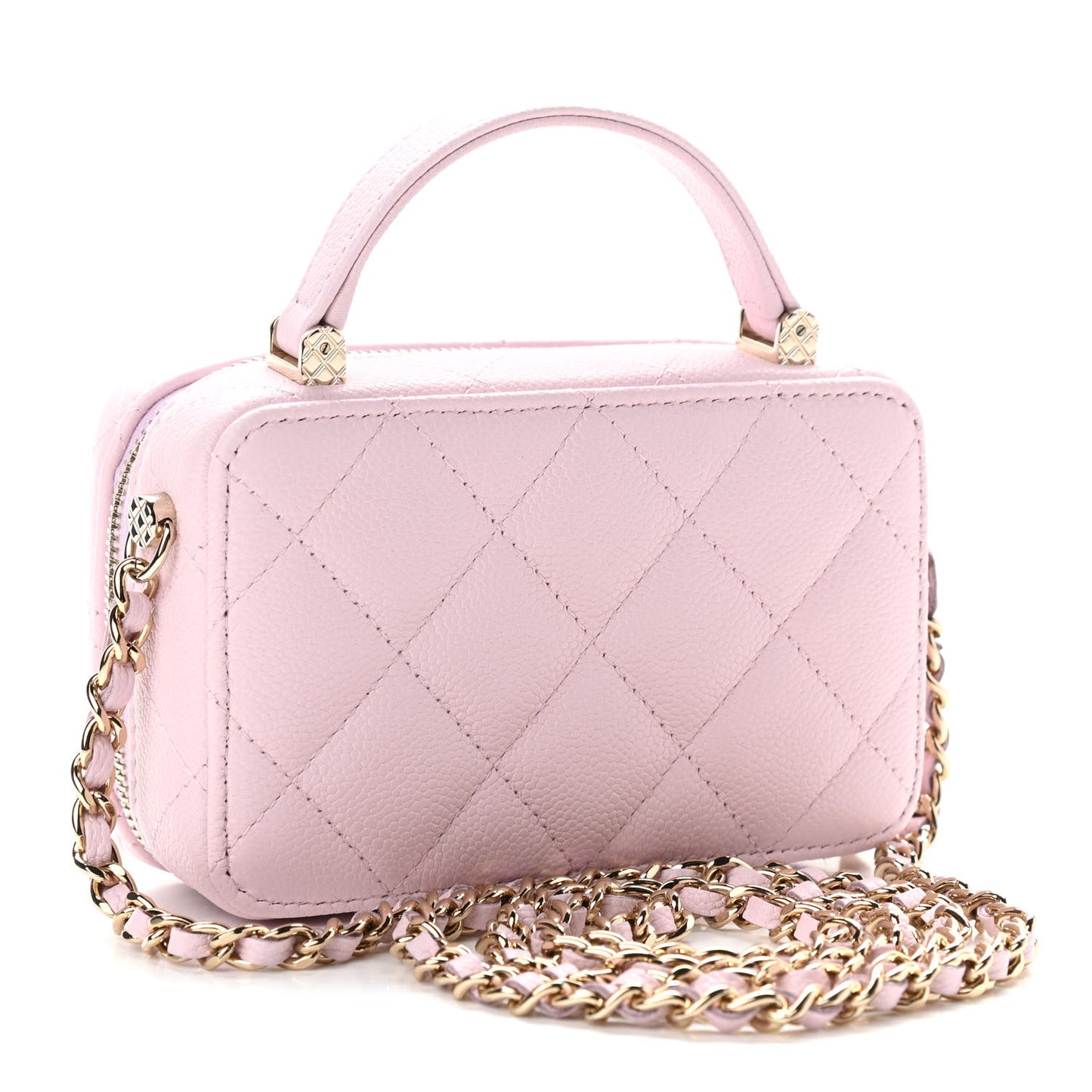 Caviar Quilted Small Top Handle Vanity Case Light Pink