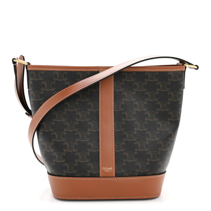 Celine Triomphe Canvas Calfskin Small Bucket Bag Tan 1 of 13