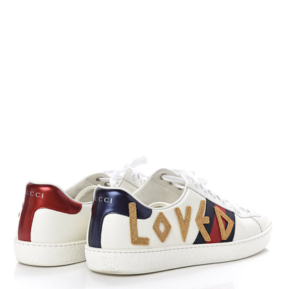 Gucci Calfskin Nappa Web LOVED Embroidered Mens Ace Sneakers 9.5 White Red Flame Notte 4 of 6