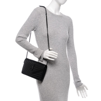 Saint Laurent Grain De Poudre Matelasse Chevron Monogram Chain Wallet Black 2 of 7