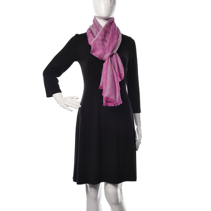 Gucci Wool Silk GG Monogram GGWeblong Fringe Scarf Shawl Zinc Pink 2 of 5