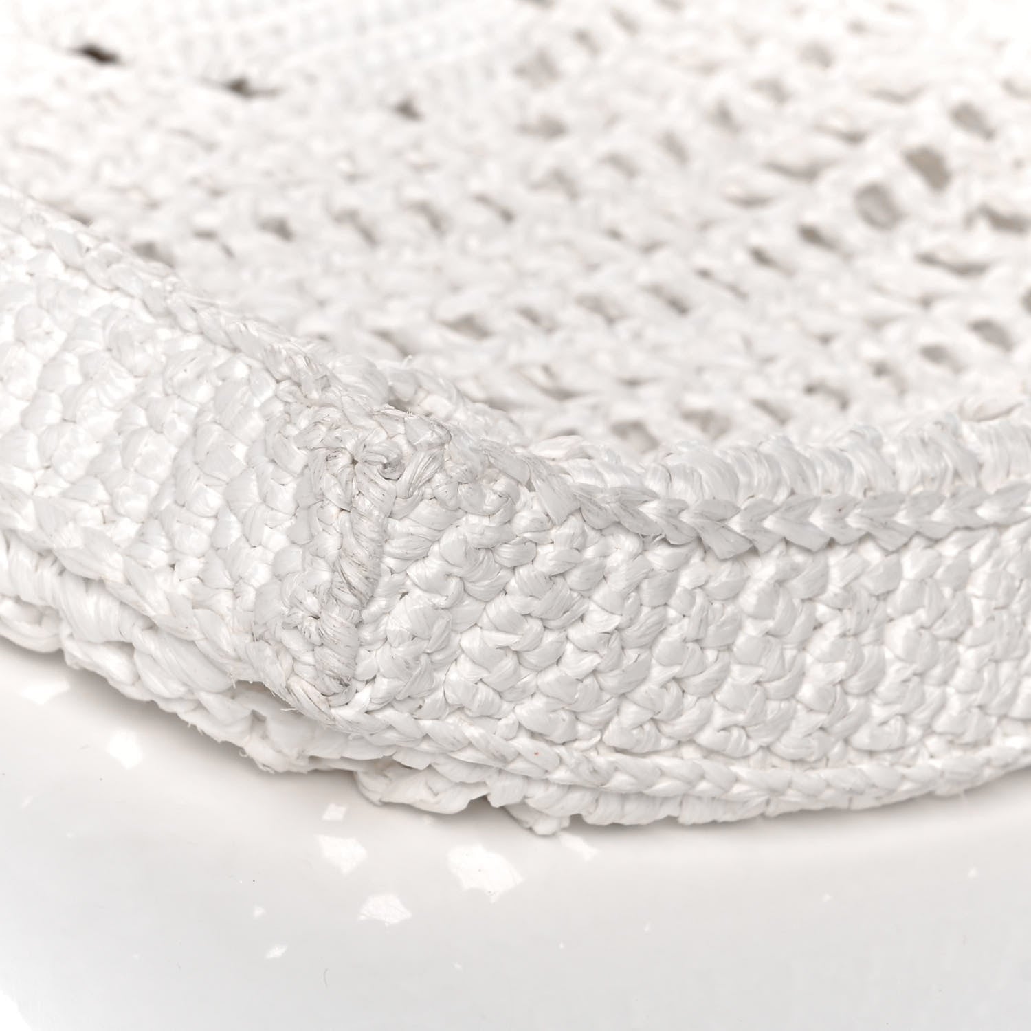 Prada Yarn Raffia Effect Crochet Logo Embroidered Tote Bag White 7 of 15