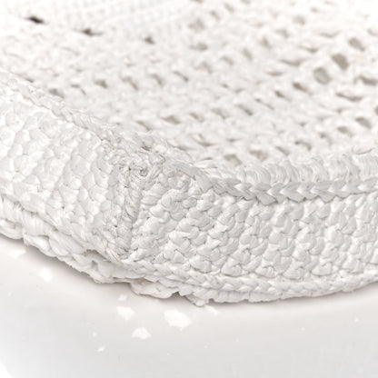 Prada Yarn Raffia Effect Crochet Logo Embroidered Tote Bag White 7 of 15